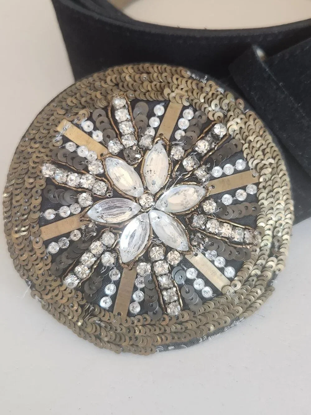 Black Suede Leather Big Belt w/Ornate Rhinestone Buckle  | Size 2X